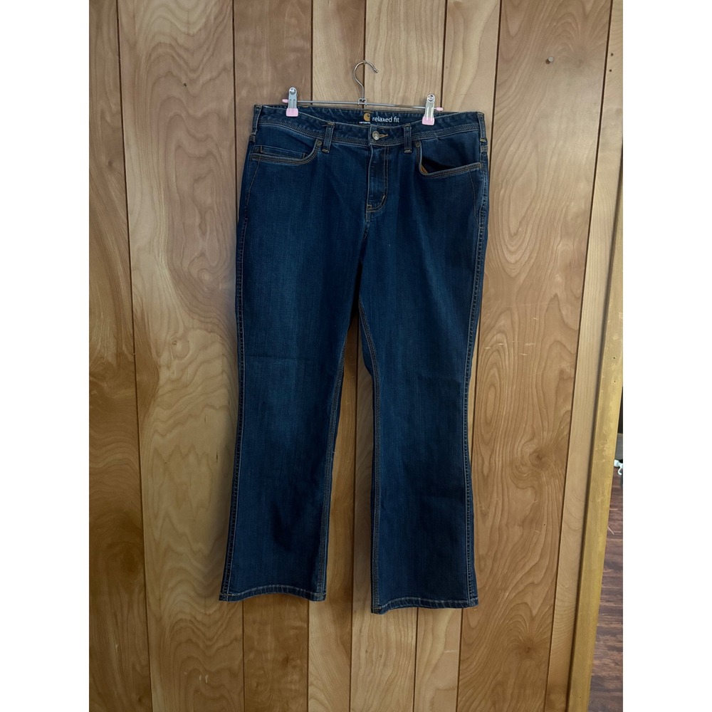 Carhartt Relaxed Fit Jeans Womens 14 Regular Dark Wash Stretch Denim Straight